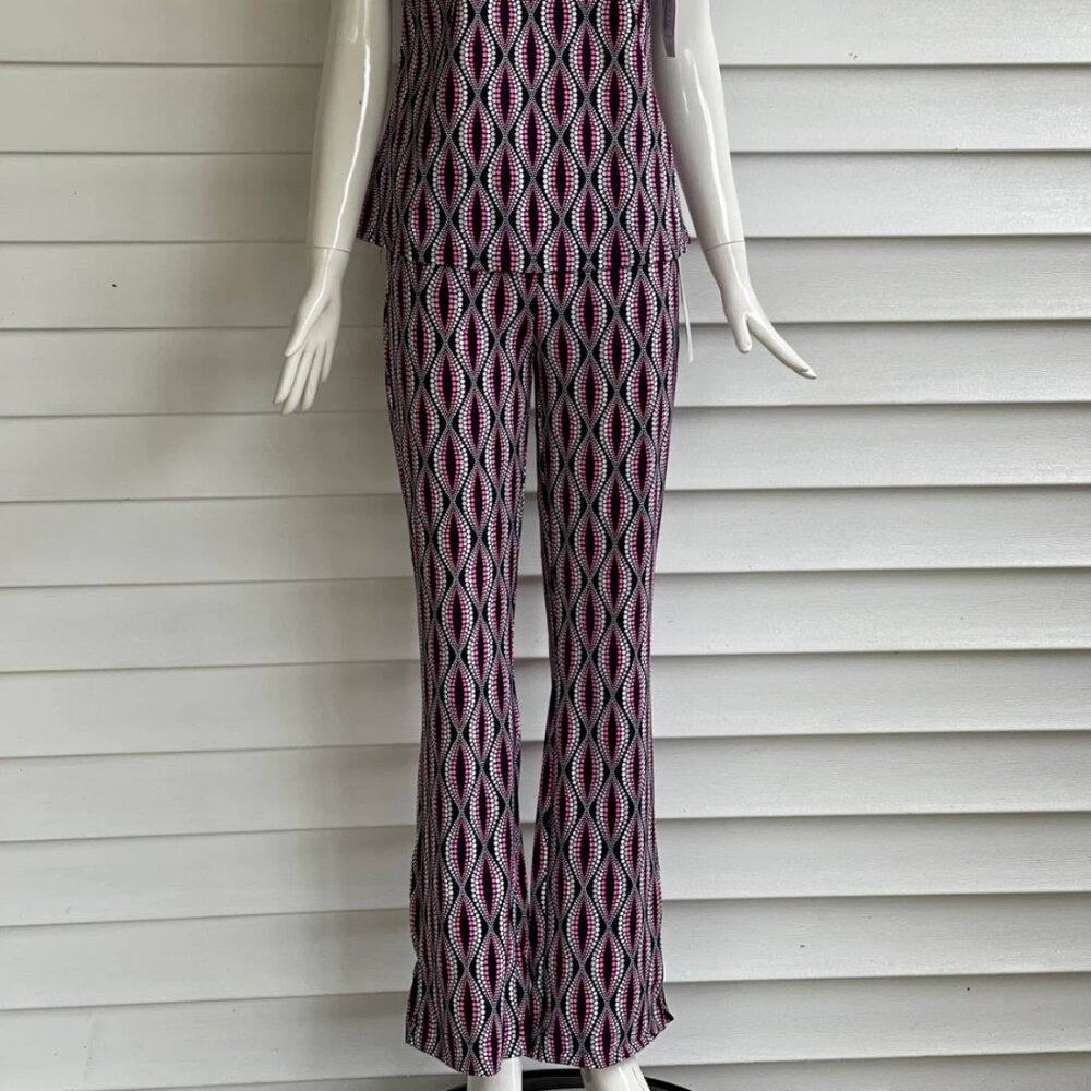 Lulu-B Ladies Black Dots Print Pull On Palazzo Pants w/ UPF50+ Sun Protection